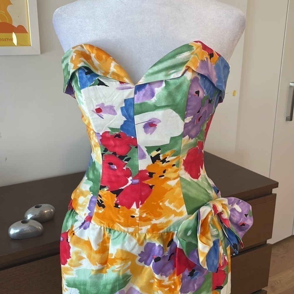 AJ BARI Vintage Corset Floral Dress Strapless Bustier Dress Colorful Summer Even - Picture 4 of 7